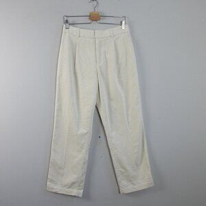 Uniqlo Women's Corduroy Pleated Wide Pants Trousers M Ivory Cotton Relaxed 444